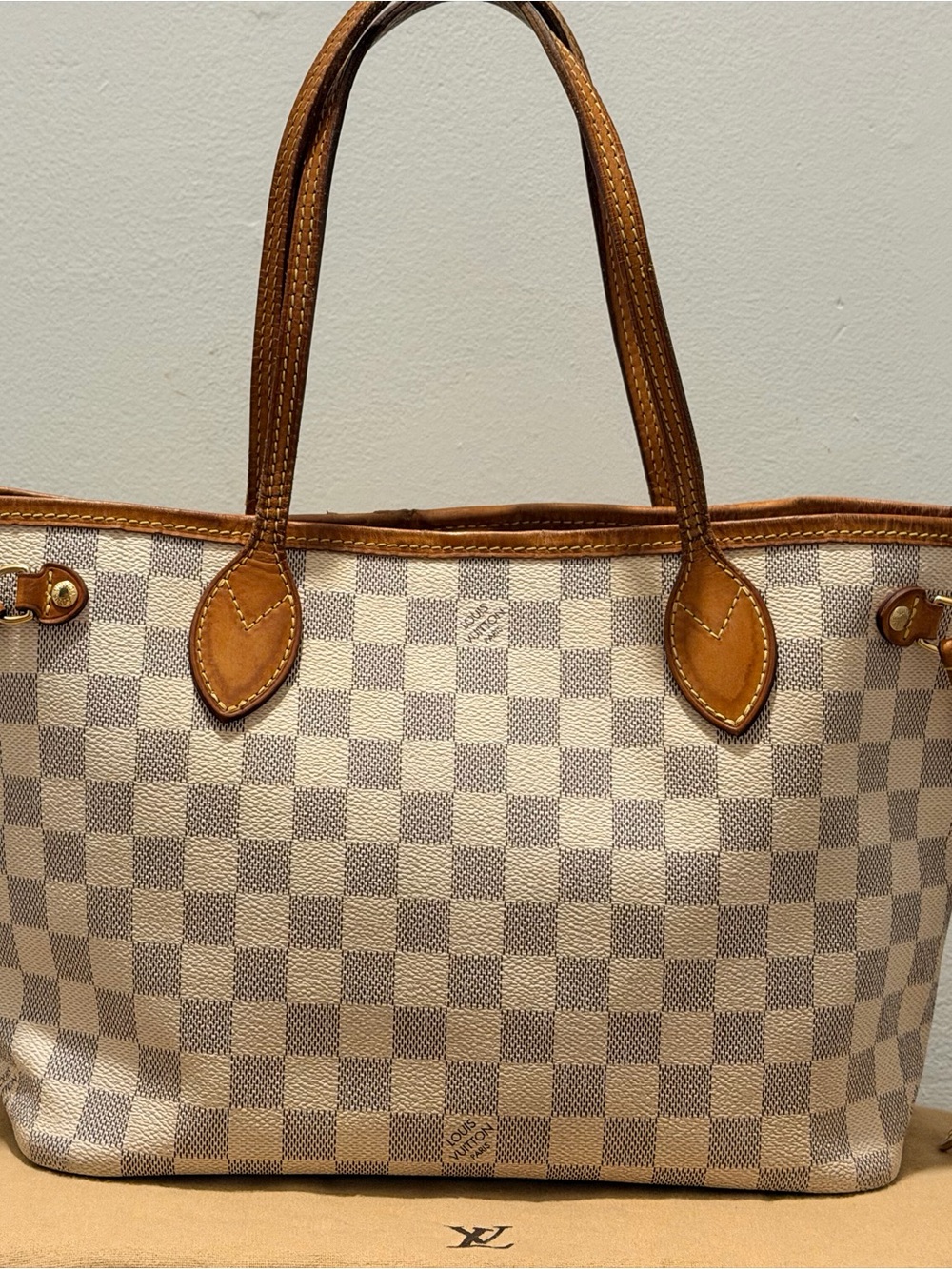 Louis Vuitton LV Neverfull PM Damier Azur Tote Bag Authentic Dust Bag COA